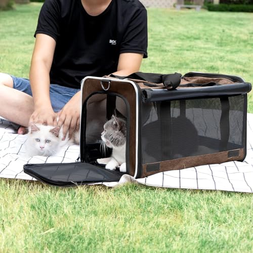 GAPZER Pet Carrier for Large Cat Soft-Sided Animal Traveling Bag up to 20lb | Privacy Protection Big Kitten Car Travel Cloth Carry Bag up to 20 lbs, Small Animal Portable Mesh Kennel Cage for Vet Visits - color: Mocha Brown