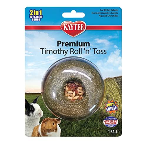 Kaytee Timothy Roll 'n' Toss Toy and Treat for Rabbits, Guinea Pigs | Dental support. Edible rabbit toys for play. 100% edible, timothy hay, grains and vegetables