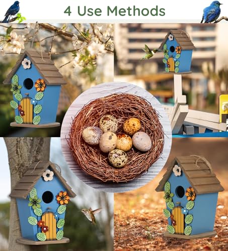 Wooden Bird Houses for Outside,Farmhouse Hanging Blue Birdhouse | Decorative Birdhouses for Outdoors,Bird Box Nest,Humming Bird House for Garden Patio Decor - color: Blue