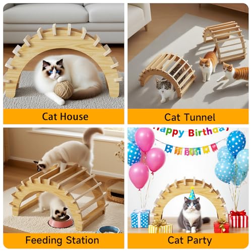 Natural Wooden Indoor Cat Cave - Stylish Solid Wood Cat House,Easy to Clean & Scratch-Resistant Surface Cottage,Ideal for Small/Medium Cats,Puppies and Bunnies (Natural,20.5" Lx13”Wx14”H)