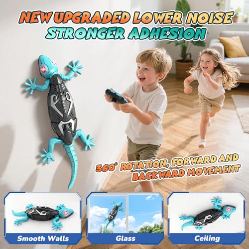 KETIEE RC Wall Crawler Gecko: Wall Climbing Gecko Toy for Kids, Remote Control Climbing Lizard with Led Glowing Eyes, Rechargeable Floor Ceiling Crawling Robot Prank Toy, Gift for Boy Girl 3+Years Old