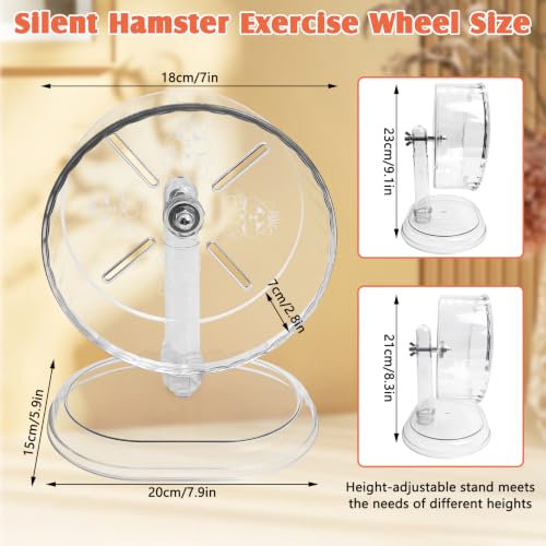 Hamiledyi Silent Hamster Wheel 7 Inch Small Animals Running Exercise Wheel with Adjustable Stand Quiet Hamster Running Wheel Toy Anti-Slip Texture Track Gerbil Exercise Toys for Mice Rat