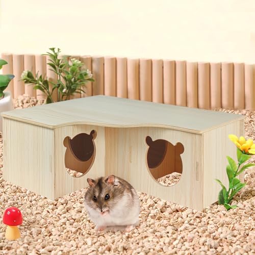 Multi-Chamber Wooden Hamster Hideouts Cages Accessories House Maze Hut Wood Habitats Decor Tunnel Exploring Toys for Syrian Dwarf Gerbils Mice Lemmings Small Animals
