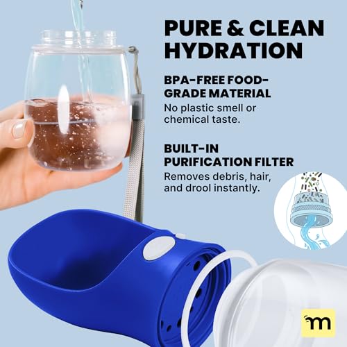 MalsiPree Dog Water Bottle Dispenser - 12 oz Navy Blue, Leak-Proof | 12oz leak-proof bottle & bowl - one-hand use - Use for dog walks, travel, hiking, park & beach days - color: Navy Blue, size: 12oz - Standard