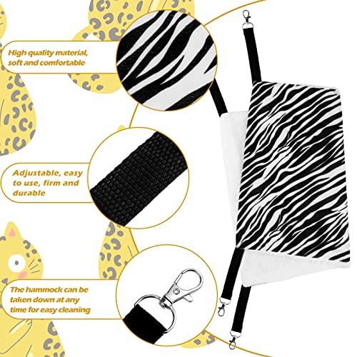 Jetec 2 Pack Cat Hammock for Cage, Catio Accessories Reversible Soft Cats Bed with Adjustable Straps and Hooks Double-Sided Linen and Fleece Hanging Hammock for Cats, Kitten(Zebra, Tiger Stripes,L) - size: L
