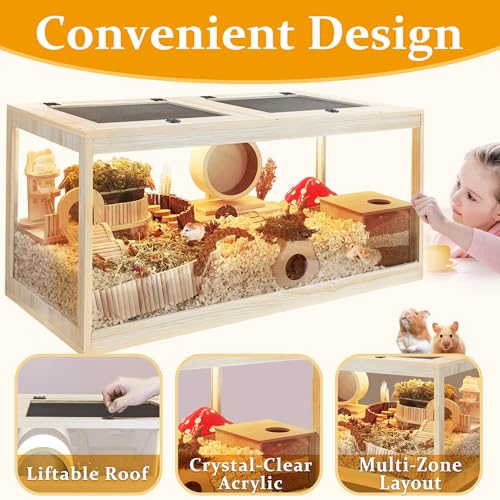 PROLEE Hamster Cage with Metal Mesh Top, Chewproof Wooden Guinea Pig Cages, Mice and Rat Habitat,Large Hamster Cages with Acrylic Sheets Solid Built (32X16X16 Inch) - size: 32.0"L x 16.0"W x 16.0"H
