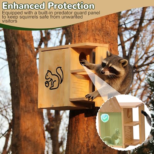Widened Large Wooden Squirrel House Outdoor | External Platform & Porch, Squirrel Nesting Box, Squirrel Boxes for Outside, Chipmunk Houses, Easy Assembly - size: Large