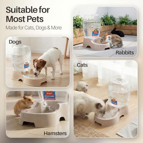 Flexzion Gravity Pet Water Dispenser for Cats & Small Dogs, 1/4 Gal Beige | Automatic Cat and Dog Waterer with 900 Ml Reservoir, Non-Skid Feet, Recessed Carry Handle, and Easy-Clean Pp Bowl - color: Beige, size: 1.5 L