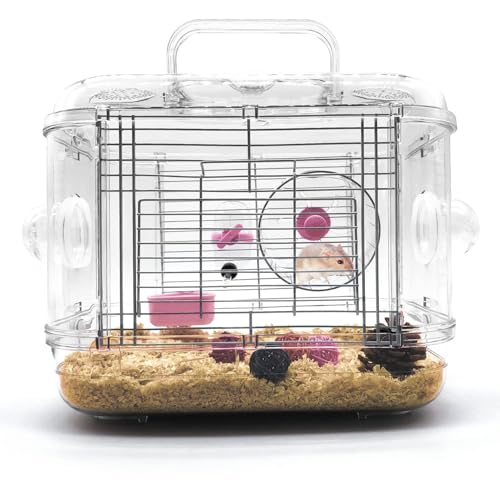 Kathson Small Animal Carry Cage for Hamsters, Gerbils, Mice - Transparent, Portable, Convenient
