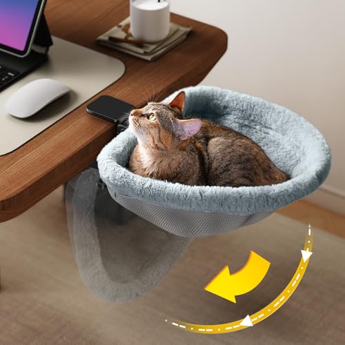 Cat Desk Bed - One-Click Folding,Sunken Design & Space-Saving Semi-Circular Cat Bed, Soft Faux Rabbit Fur Material, Suitable for Various Desktops-Maximum Hold Up to 40lb | Sunken Design & Space-Saving Semi-Circular Cat Bed, Soft Faux Rabbit Fur Material,