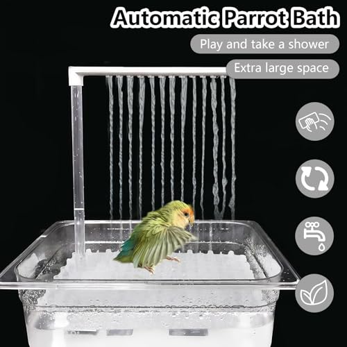 Parakeet Bird Bath with Pump,Large Automatic Parrot Bathtub Shower Fountain | Bird Bathing Tub,Circulating Water System,Parrot Bath for Budgie Cockatiel Lovebird Conure - size: Bird Bath