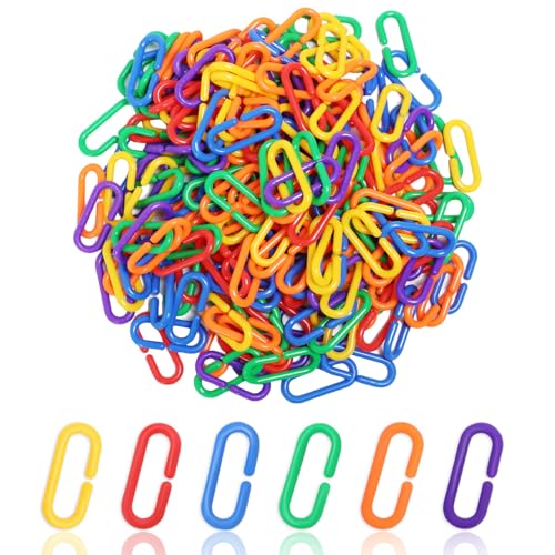 500Pcs Rainbow C-Clips Plastic Chain Links, Bird Swing & Climbing Chain Cage Toy Clips & Hooks, Interlocking C-Clip Bird Cage Accessories for Sugar Glider Rat Parrot Bird, Children's Learning Toy