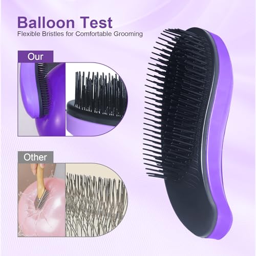 Small Dog Brush, Skin-friendly Soft Bristles (Purple) | Puppy Hair Brush, Massage and Bath Supplies, Pet Grooming Tool for Teddy, Yorkies, Maltese, Shih Tzu, Chihuahua - color: Purple