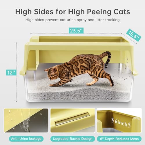 Stainless Steel Cat Litter Box, XL High Sided Open Top Litter Pan, 1 Scoop | Extra Large Litter Box for Big Cats, High Sides, Anti-Urine Leakage, Non-Stick, Odor-Free, Easy Clean, Reduce Litter Tracking - color: 21 - Yellow (Pack of 1)