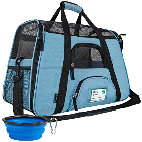 PetAmi Airline Approved Pet Carrier for Cats & Small Dogs, Small Light Blue | Soft Sided TSA Travel Bag, Sherpa Bed, Breathable Mesh Ventilation, Collapsible Bowl, Fits Under Seat, Up to 18 lbs - color: Light Blue, size: Small - 17"L x 10.2"W x 11.2"H