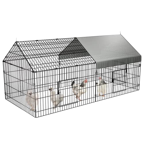 Chicken Coop, 86"x40"x40" Chicken Run Pen with Cover for Yard | Waterproof Sunshade Cover, Auto-lock Door, Ground Stake, Metal Portable Chicken Tractor for Poultry, Rabbits & Small Animals - size: 86.0"L x 40.0"W x 38.5"H
