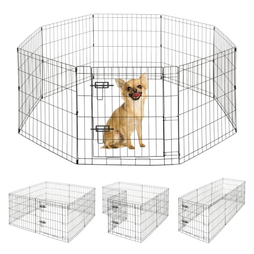 Foldable Outdoor/Indoor Pet Playpen with Gate, Available in 24 Inch Height Metal Portable Kennel, Heavy-Duty Exercise Fence Cage 8 Panels for Small Dog, Animals - style: 24 Inch