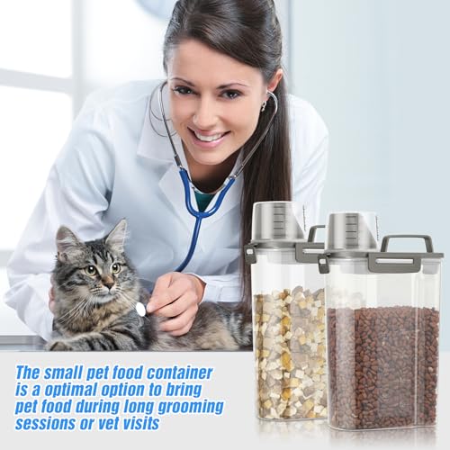 TBMax Small Dog Cat Food Storage Containers 2 Pack, Travel-Friendly Pet Food Container with Spout & Measuring Cup, Kid-Friendly Pet Feeding Dispenser, Portable Dog Treat Bird Seed Container -Grey - color: Dark Grey -2Pcs 3Qt