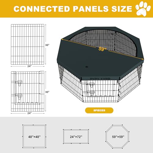 Puppy Playpen with Top Cover,Dog Pen Foldable Dog Fence 8 Panels 24 Inch | Dog Playpen with Door for Indoor Outdoor,Dog Exercise Fences for Small Medium Animals - size: 24''H