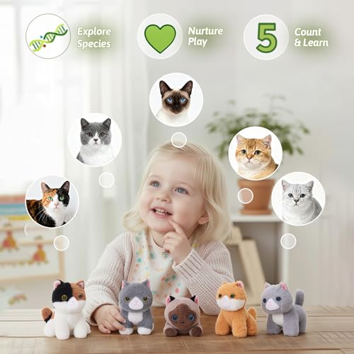 Cat Stuffed Animal House with 5 Soft Cat Toys for Kids, Portable Gift Set - color: Cat