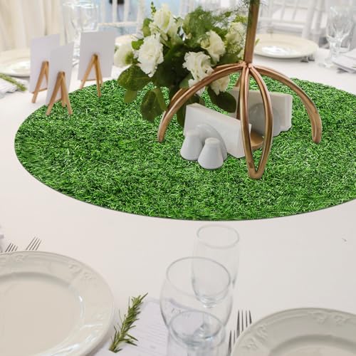 Angoily Artificial Grass Placemats Round, 19.7 Inch Faux Turf Table Decor | Round Faux Grass Centerpiece Mat for Weddings, Parties, Banquets, Golf Themes and Indoor or Outdoor Tables