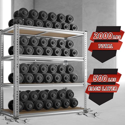 REIBII 40"W Storage Shelves,Adjustable Garage Shelving Rustproof For Pantry | 4-Tier Metal Shelving,Rust-resistant,5MM Thick for Closet Kitchen Basement Laundry,40" W x 19.7''D x 60''H, Silver,2000LBS - size: 40"W x 19.7"D x 60"H