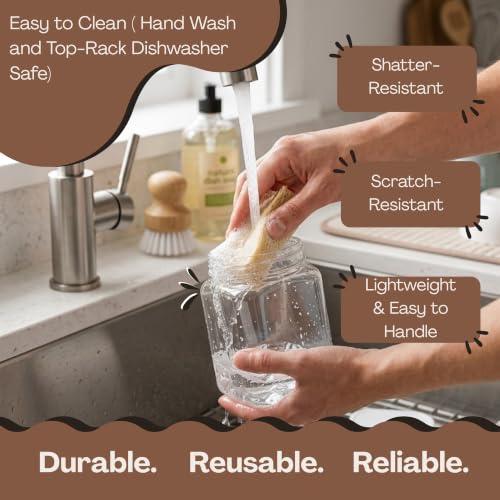 Pride Of India | Clear Food Grade PET Plastic Square Grip Storage Jar w/Cap 16 Fluid Ounces | 2-3 Cup Storage Capacity | Airtight Seal & Easy Handling | Store Sugar, Spices, Nuts, Seeds & Pet Treats - size: Small Square Jar & Cap