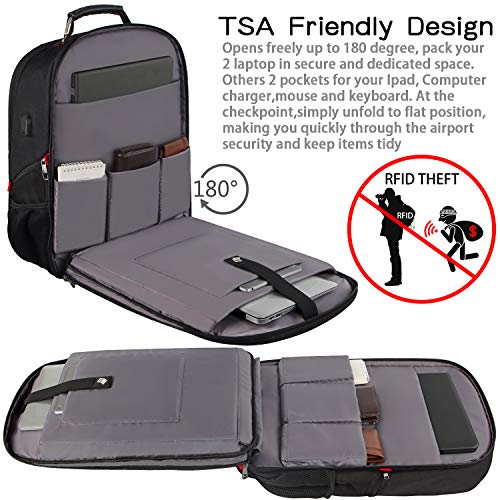 Travel Laptop Backpack,Extra Large 18.4 inch Gaming Laptop Backpacks,Big Capacity TSA Friendly RFID Anti Theft Pocket College unisex Heavy Duty Computer bag - color: Red