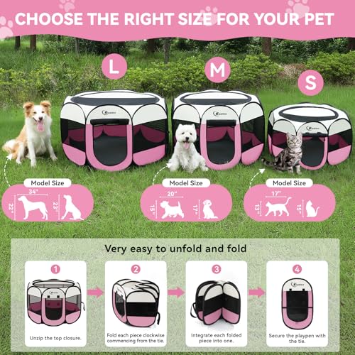 Sieidihit Dog Cat Playpen Tent Crate Cage with Washable Pee Pad, Small Pink | Pet Nursing Enclosure Camping Rest Zone for Recovering Pets New Pet Quarantine Room Portable Pop Up Easy Set up lightweight - color: Pink with Pad
