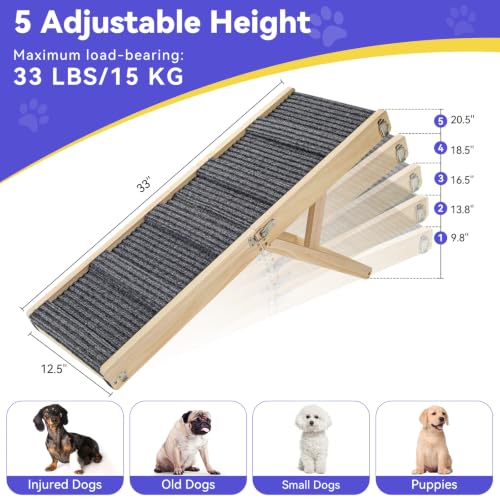 Pawaboo 2026 Upgraded Small Dog Ramp for Couch Foldable, 5 Ajustable Height | Height from 9.8" to 20.5", Portable Stable Pet Steps with Non-Slip Pad, Pet Ramps Use for Sofa Couch Stairs, Wood - color: A-wood Color, size: 80×30cm-for couch