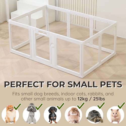 Clear Acrylic Dog Playpen – Escape-Proof Pet Pen, Whelping, Rabbit Hutch, Hamster Cage & Dog Pen – Washable, Tool-Free Assembly, Secure Door – Indoor Puppy Enclosure - Fuskee (White, 39 x 59, 10) - size: 39 x 59