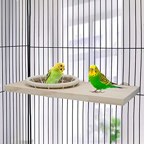 Wontee Bird Perch Stand with Nest Bird Breeding Nest Bed Wooden Platform for Budgies Parakeets Cockatiels Conures (M)
