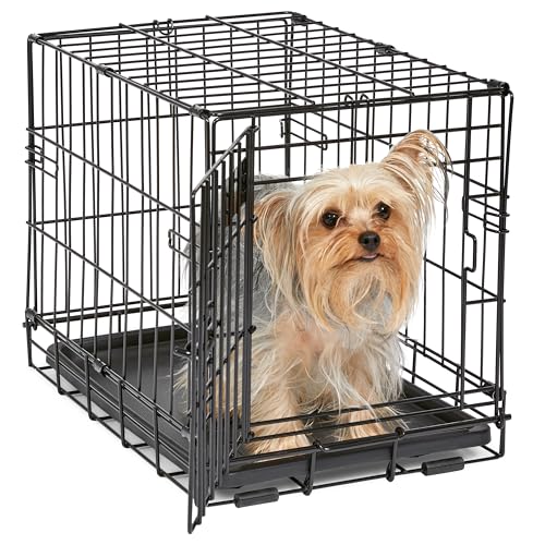 MidWest Homes for Pets 18-Inch iCrate for Tiny Breeds, Up to 10 lbs, Single Door Folding Dog Crate with Divider Panel, Leak-Proof Tray & Secure Latch, Portable, Durable & Easy to Assemble - color: Black - Single Door