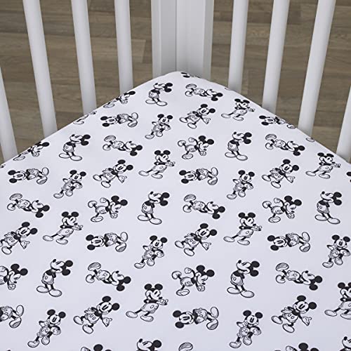 NoJo Disney Mickey Mouse - Timeless Mickey White & Black Fitted Crib Sheet, Black, White