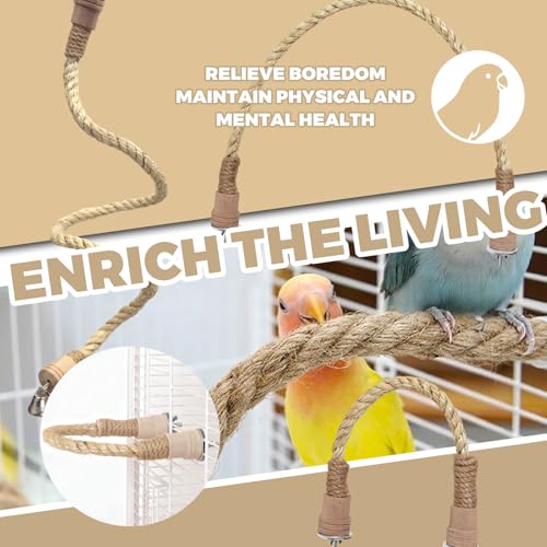 3PCS Bird Rope Perch for Parrots, Bird Cage Climbing Rope Toys Accessories,Bendable Climbing,Material sisal Rope,Stand Climbing Stand Toy for Cockatiels, Lovebirds, Budgies, Parakeets - color: light brown sisal