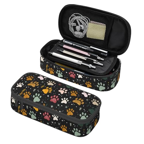 Yrebyou Paw Print Pencil Case Big Storage Pencil Pouch Multi-Functional Pen Bag Cute Lightweight Organizer for Aldult Office College - color: Black