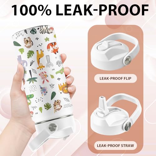 Animal Lovers Gifts,16 oz Water Bottle with Straw Lid, Animals Water Bottle | Stainless Steel Insulated Tumbler, Cute Wildlife Animals Cup Gifts for Birthday Christmas - color: Forest Animals