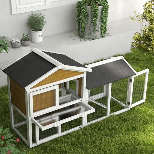 PawHut 58" Rabbit Hutch, Wooden Bunny Hutch, Guinea Pig Cage, Small Animal Enclosure with Run Area, Removable Tray, Asphalt Roof, Lockable Doors and Ramp, Nature Wood | Wooden Bunny Hutch, Guinea Pig Cage, Removable Tray, Asphalt Roof, Lockable Doors, for
