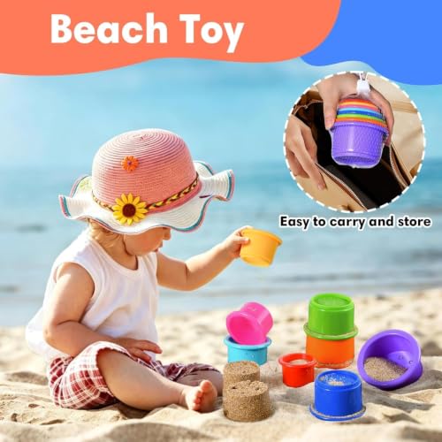 8 Pcs Stacking Cups Baby Stacking Toys, 8 Colors Educational Nesting Cups, Montessori Stacking Toys for Toddler Gifts