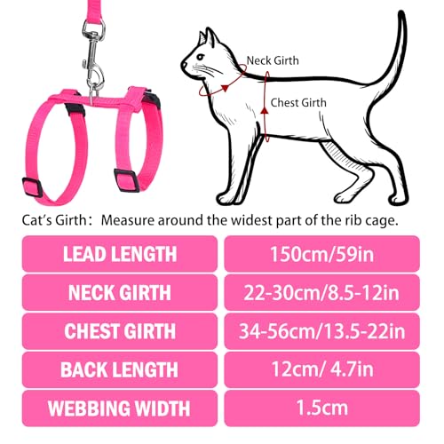 PUPTECK Adjustable Cat Harness and Leash Set Escape Proof Kitten Strap Collar for Walking Travel, Hot Pink, M - color: Hot Pink, size: Medium