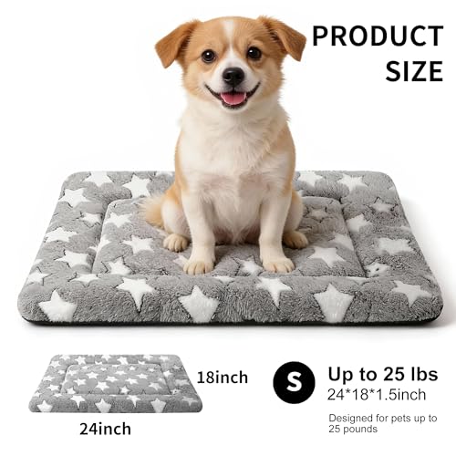 Dog Crate Mat, 4 Piece Reversible Pet Bed, Polyester, Machine Washable, Small Dogs & Cats, Rectangular (Gray Star, 24" L x 18" W x 1.5" Th) - color: Grey Star-4pcs, size: 24"L*18"W*1.5"Th