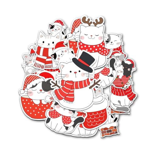 (12pcs-3in) Christmas Cat Sticker Stickers with Cute Santa Kitty Design Set | Gifts For Cat Lovers Kids Parents Friends For Laptop Water Bottle Tumbler Notebook Journal Scrapbook Phone Case Window Helmet - color: Cat 2, size: 3 Inches