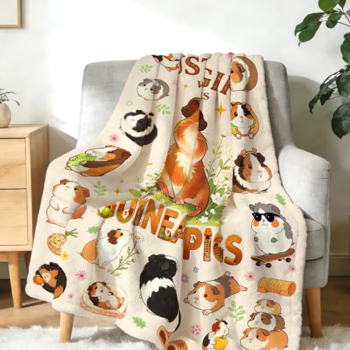 Guinea Pig Blanket Gifts Soft Flannel Guinea Pigs Throw Blanket Funny Themed Stuff Merch for Couch Bed Travel 50"x40" - color: Beige Guinea Pig