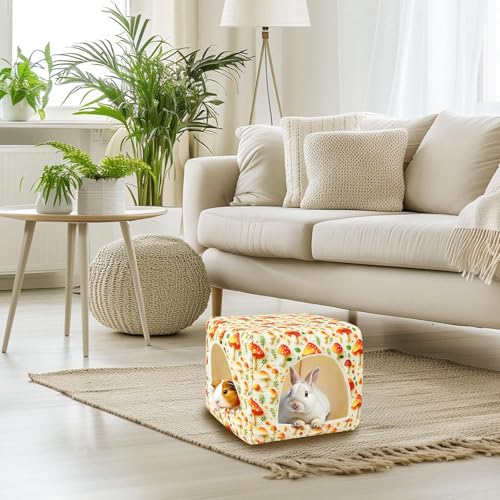 UPINS Guinea Pig Hideout,Washable Small Pet Bed House for Guinea Pigs Ferret Chinchilla Hedgehog Bunnies Rabbit - color: Mushroom
