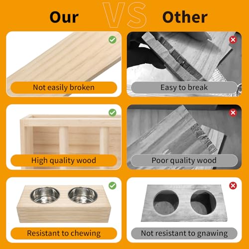 BESNEW 3 in 1 Rabbit Hay Feeder with Litter Box,Wooden Hay Feeder with 2 Bowls & Litter Box for Guinea Pig Chinchilla Bunny Other Small Animals,Large Capacity & Preventing Waste - color: Natural 1, size: 15.7in Style1