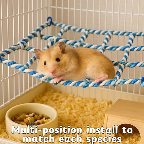 Rat Climbing Hammock for Cage Accessories, Rat Climbing Ropes and Hanging Swing Toys, Hamster Cotton Bridge Ladder Enrichment Toy, Mesh Net Platform for Parrot Bird Chinchilla Ferret (Hammock, Rope)