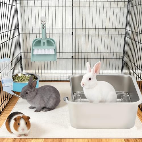 BWOGUE Extra Large Stainless Steel Rabbit Litter Box, Bunny Litter Box Pan | Large Rabbit Litter Box, Steel Grid with Sifting Tray, Low Entry Potty Pan, Easy to Clean, Helps Control Odor, Rabbits - size: XL:23.6in ×15.7in × 5.9inches