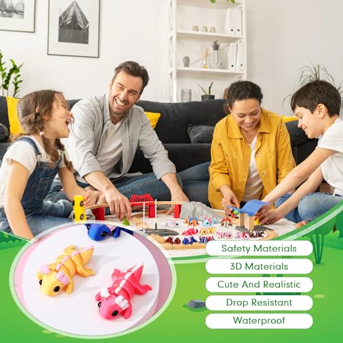 Honoson 12 Pcs 3D Printed Animals 5-7cm, Axolotl | Articulated Fidget Animals, Flexible 3D Printed Figures for Stress Relief, Cute Mini Joints for Party Favors and Display - size: 5-7cm, style: Axolotl