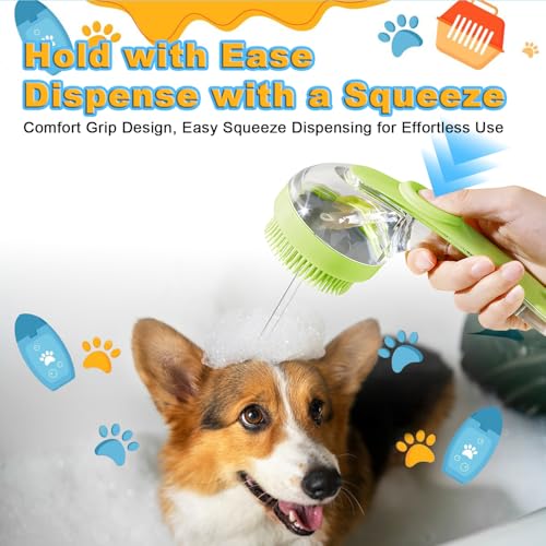 3Pcs Dog Bath Brush, Dog Scrubber for Bath, Dog Shampoo Brush Bubble Maker, Dog Paw Washer, dog grooming Massage Brush with Adjustable Ring Handle, dog accessories for Short & Long Hair -Green - color: Green