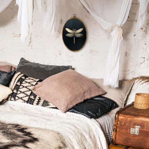 shiviody Vintage Dragonfly Canvas Wall Art Decor, Dark Moody Dragonfly Wall Art, Retro Aesthetic Insect Oval Hanging Frame Prints Decorations for Bedroom Living Room Office 8.6"x11.4" - color: Animals-9
